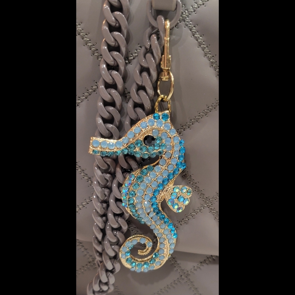 Rhinestone Seahorse Purse Charm Brooch | Coastal Glam - Picture 2 of 6